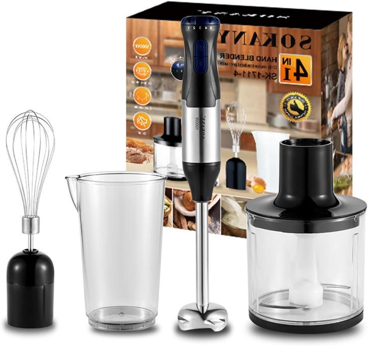 Staafmixer Set - Handmixer Keukenmixer - Maaltijden Bereiden - 1000W Krachtige Motor - 500ml Chopper - Zilver