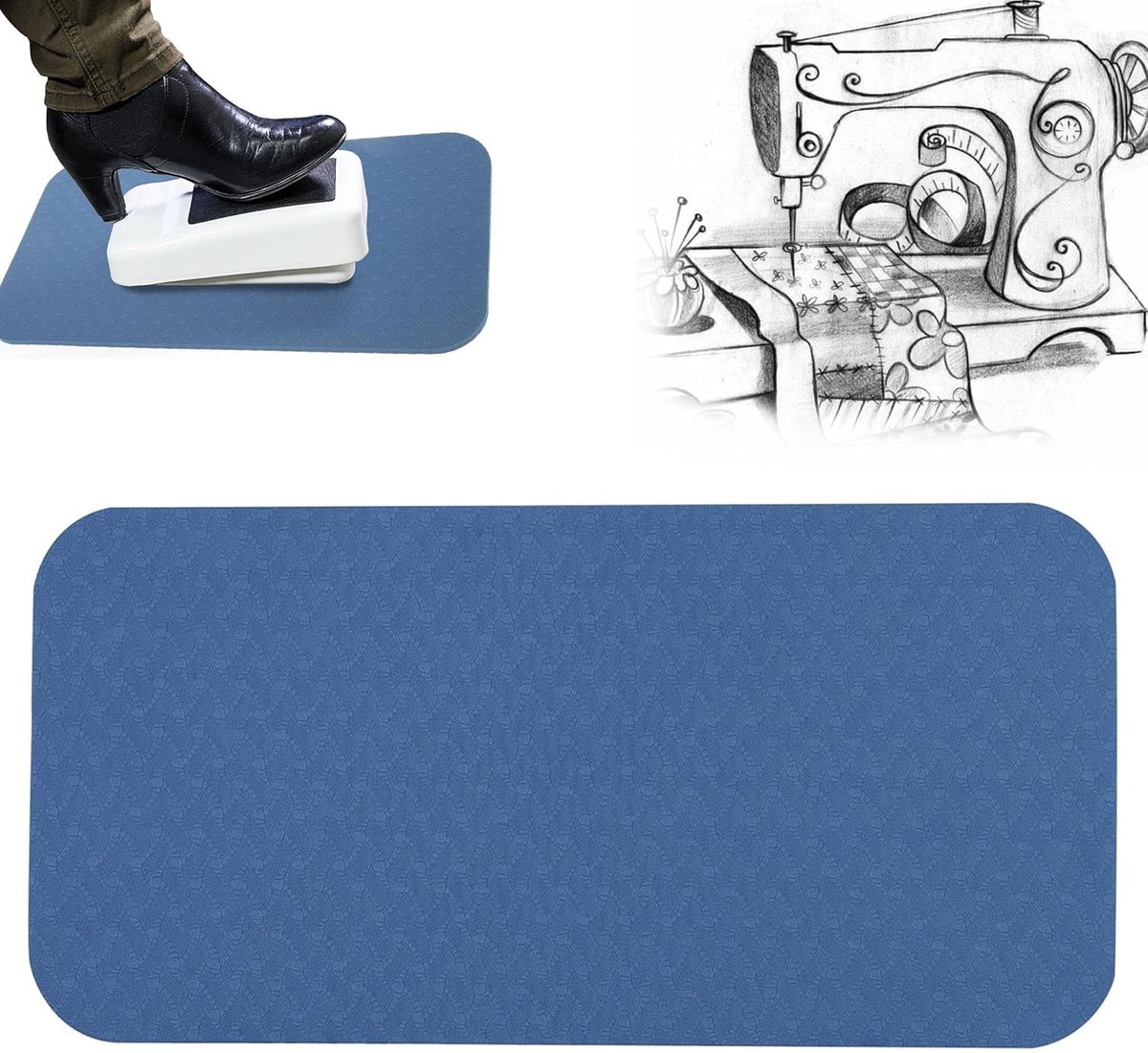 SnelShoppen - Naai Machine Pedal Mat - Antislip Voetpedaal Pad - Rubber Bescherming voor Vloer - 34 x 17 x 0.8 cm - Donkerblauw - Perfect voor Naaiwer