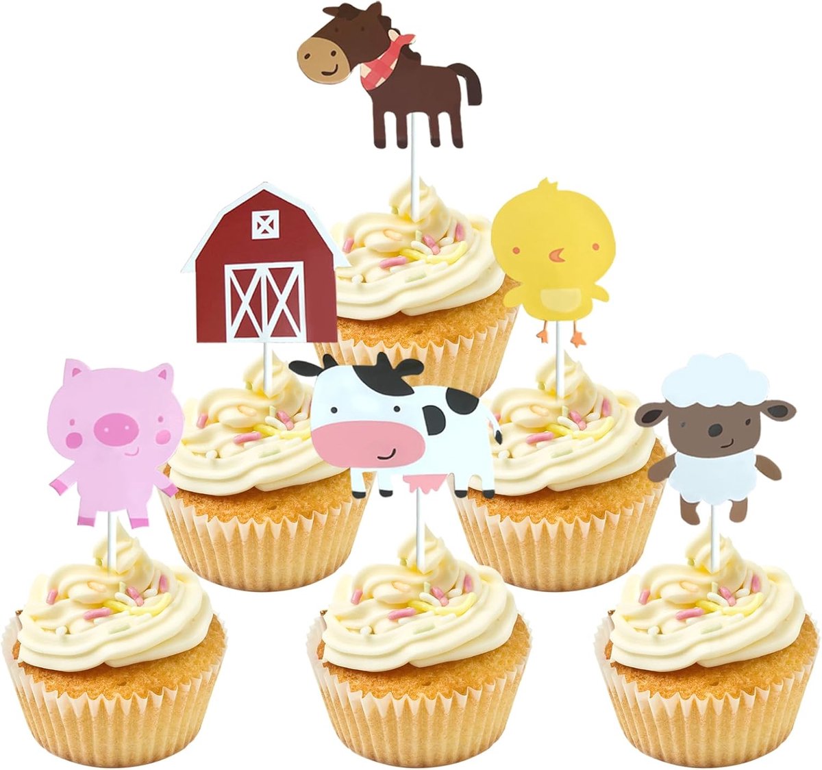 Paper cupcake topper set 24pcs - jungle safari dieren - feestdecoratie - voor kinderverjaardagen - SnelShoppen