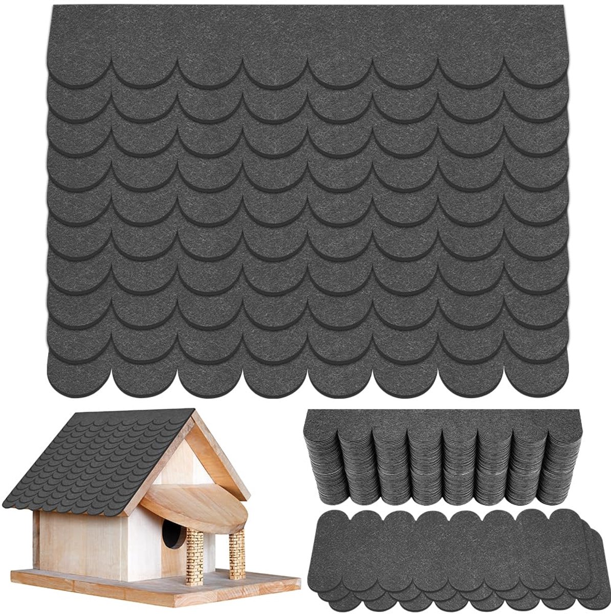 Dakbedekking mini 53Pcs - Zelfklevende dakshingles - Grijs - Voor vogelhuisjes en knutselprojecten - SnelShoppen