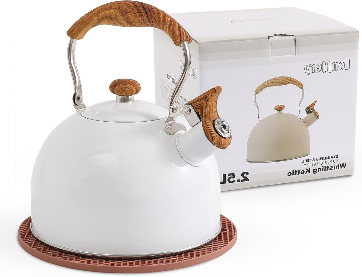 Theepot Fluitketel - Waterkoker Keuken - Water Koken - Roestvrij Staal - 2.5 Liter - Wit
