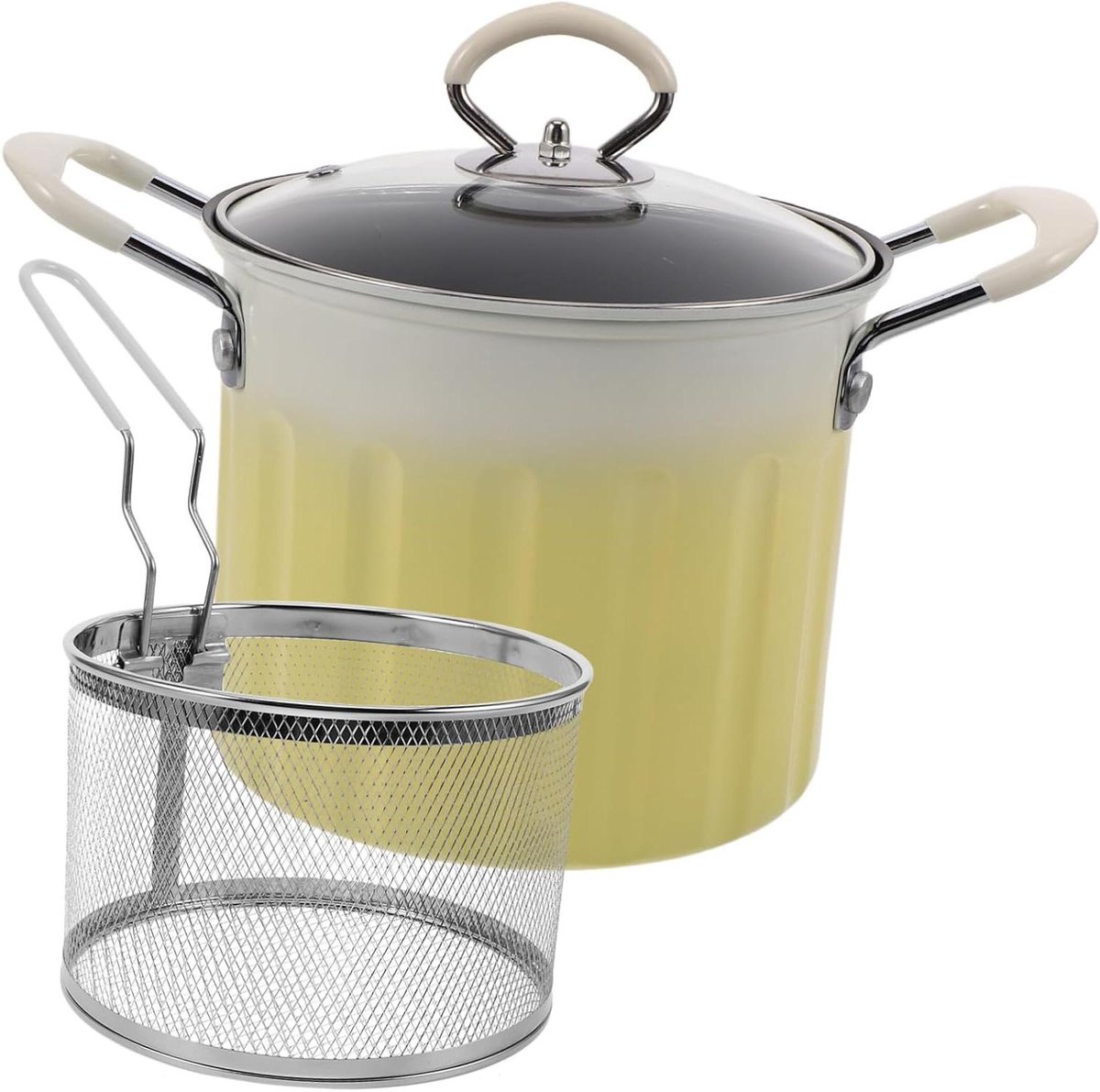 Friteuse met Zeefmand - Frituurpan Tempura - Thuis Frituren - Gietijzer Gelijkmatige Warmte - 20 cm Breed - Geel