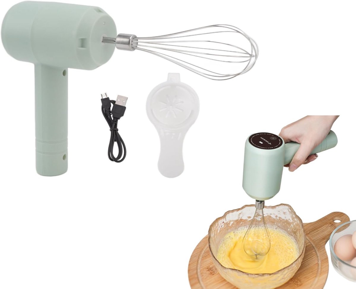 SnelShoppen - Draadloze Electric Hand Mixer - USB Oplaadbare Handmixer voor Bakken van Taart, Eieren, Room, Licht Cyan, Perfect voor Thuisbakkers
