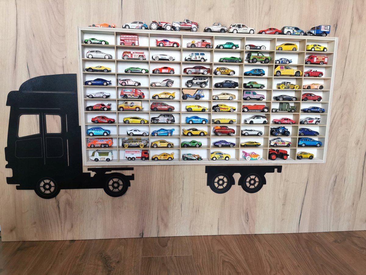 Houten autovitrinekast met 80 vakken - Hot Wheels Organizer