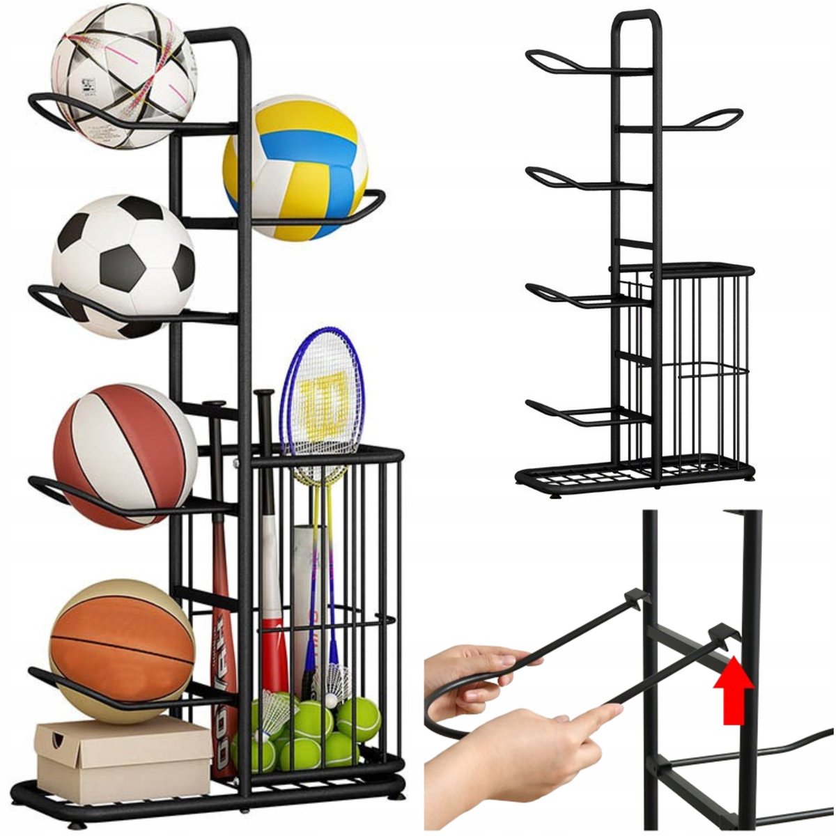 Stelling voor 5 Ballen met Mand - Metalen Organizer