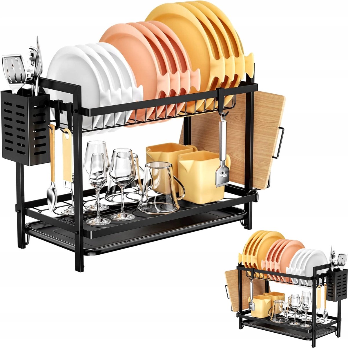 Zwarte 2-laags Afdruiprek met Organizer - 44x24cm