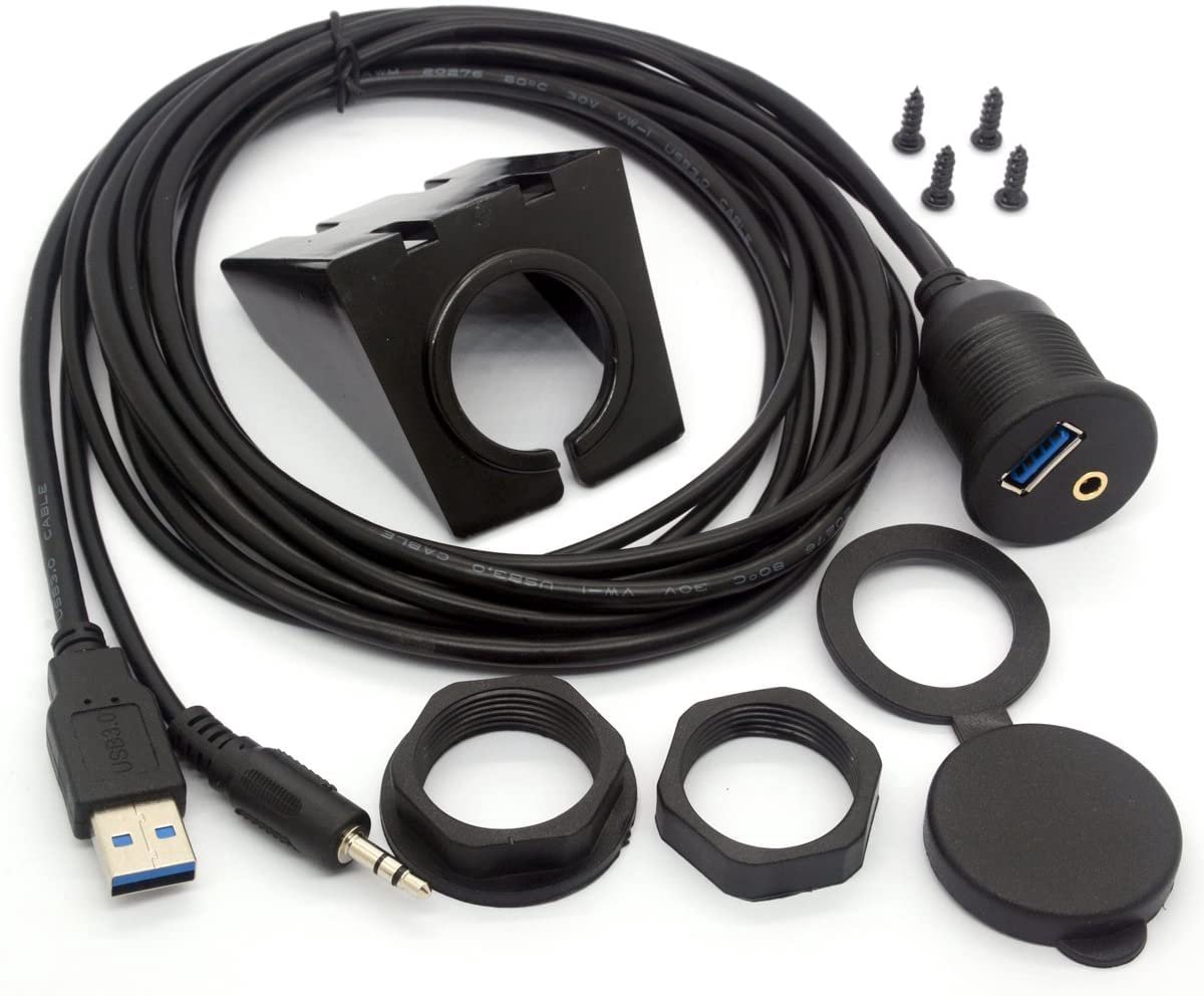 USB 3.0 Flush Mount Cable - USB 3.0 and 0.3cm Aux Extention Mount, Flush, Dash, Panel Mount Cable 1/8 AUX for Car Bike - ShopVlot