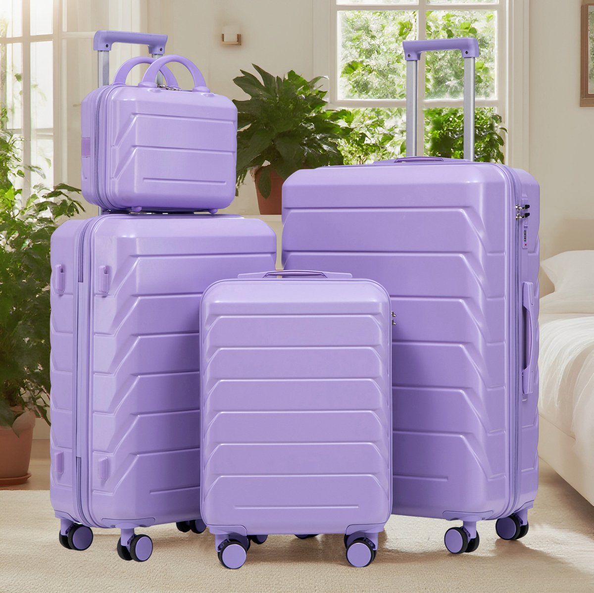 COVREO Kofferset 14, 19, 24 en 28 inch blauw paars, ABS hardcase met cijferslot