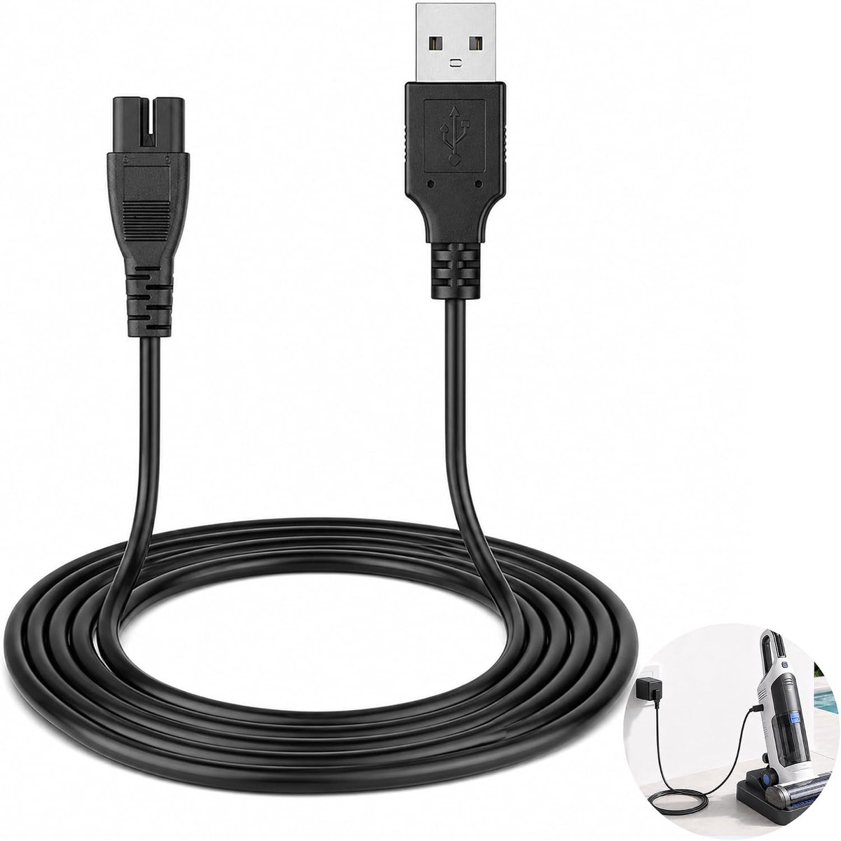 USB-stroomkabel, 5 V, compatibel met Intex 28620, 28620E, 28620EP, CL1704, reservekabel 2 m USB-A naar 2-polig, zwart - ShopVlot