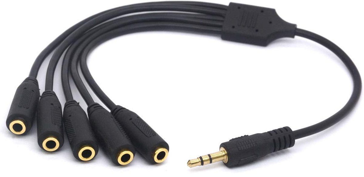 0.3cm Headset Splitter, 5 Way 1/8" 1 Male to 5 Female TRS Stereo Jack Audio Extension Cable Cord - ShopVlot