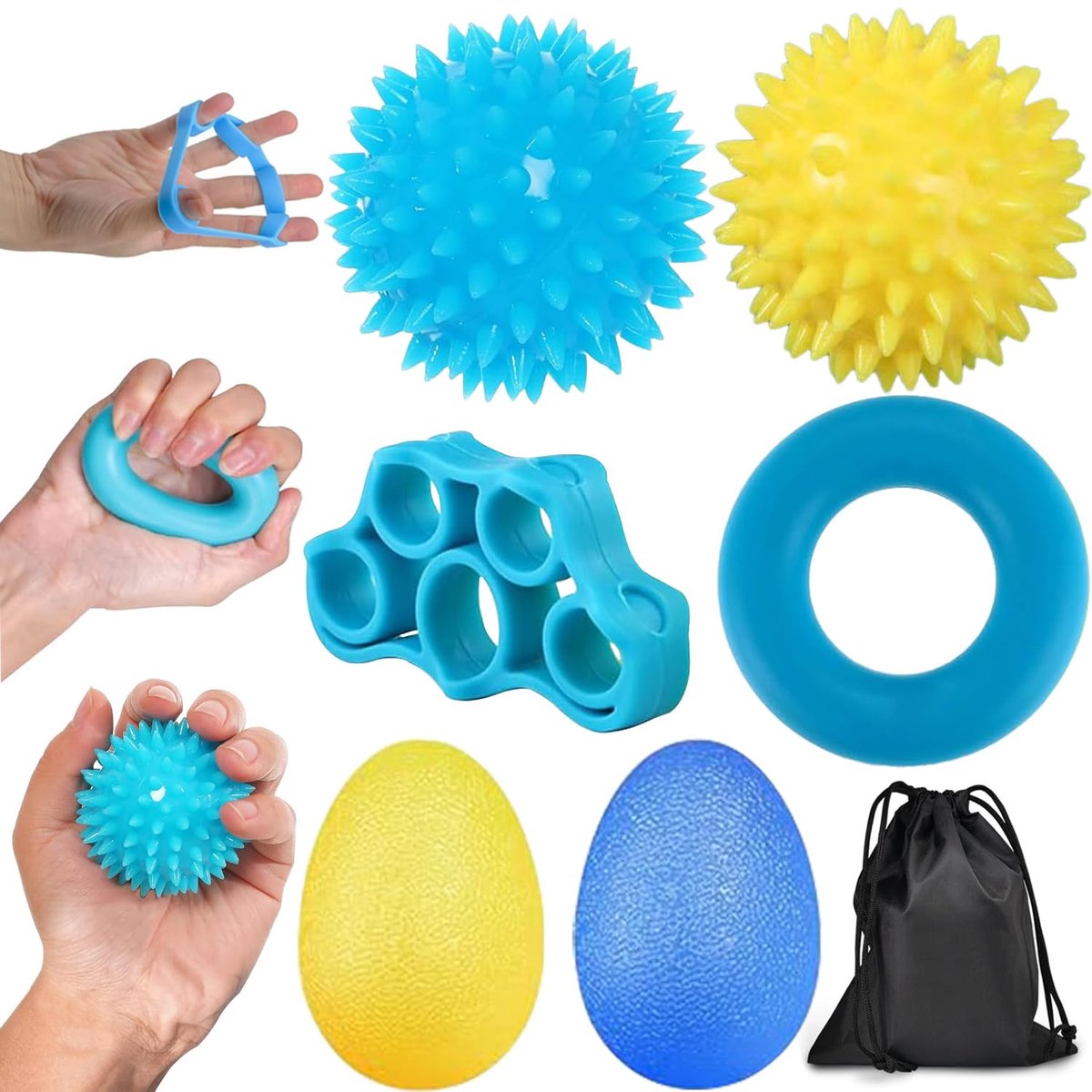 Handtrainer set 6 stuks - vingertrainer en stressbal - voor handtherapie en greepversterking - ShopVlot