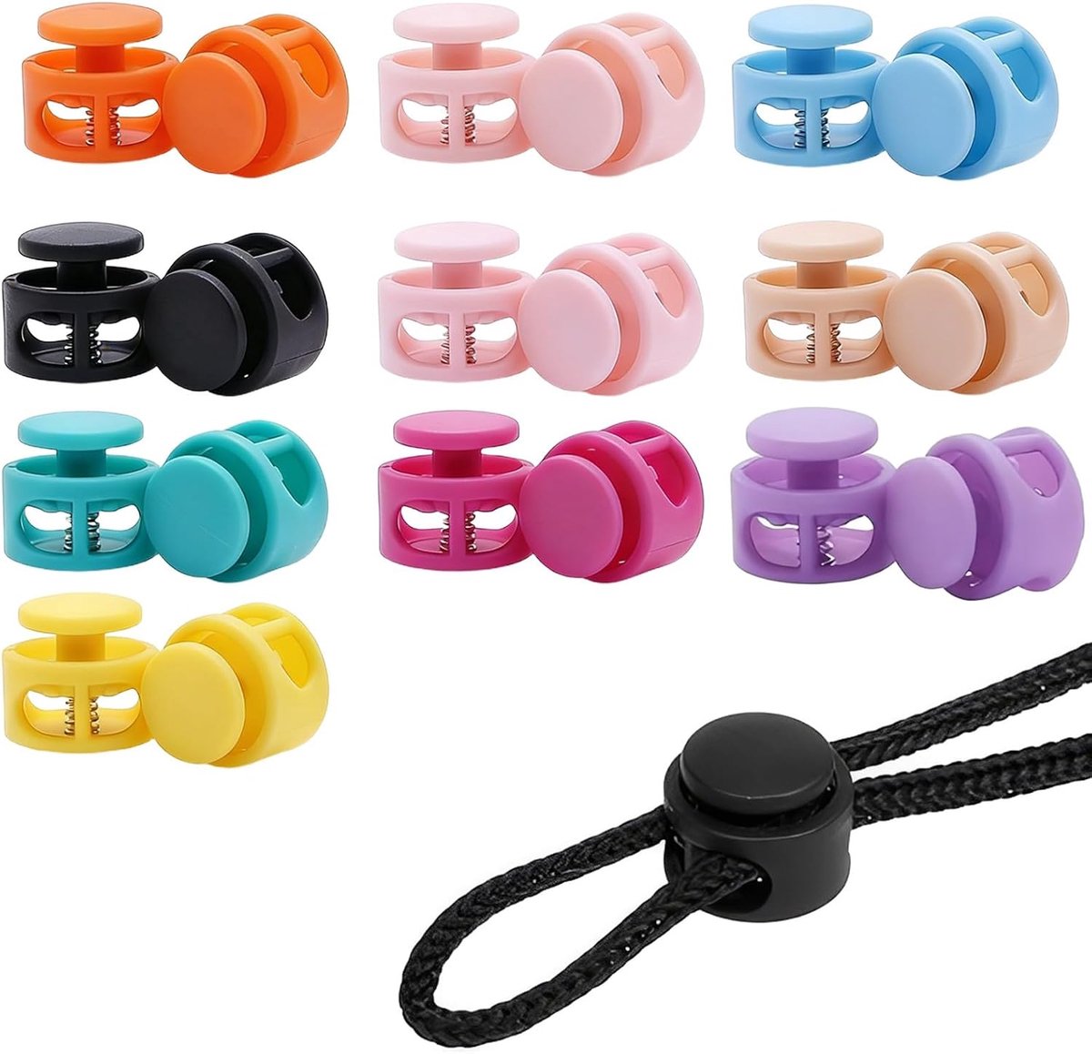 Plastic dubbele gaatjes koordstopper - 20 stuks - stevig ABS kunststof - ideaal voor elastische veters - SnelShoppen