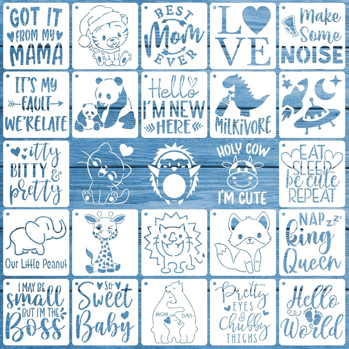 Baby stencils 25 stuks - sjablonen voor rompers - schattige ontwerpen - creatief voor babyshower - SnelShoppen