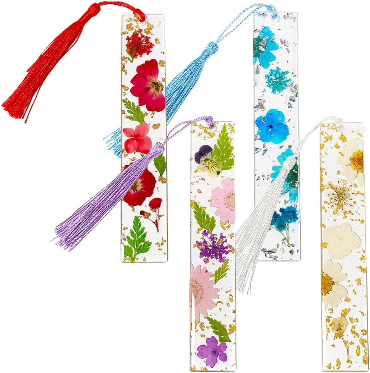 Bladwijzers set van 4 - Hars met bloemenkwastjes - Fris en schattig - Perfect voor boekliefhebbers - SnelShoppen