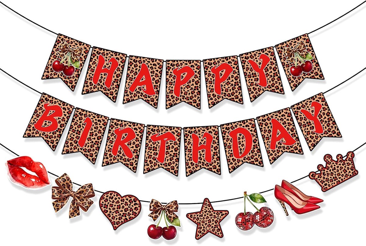 Verjaardagsbanner - 3 delige set - Rood panterprint - Feestelijke decoratie voor verjaardagsfoto's - SnelShoppen