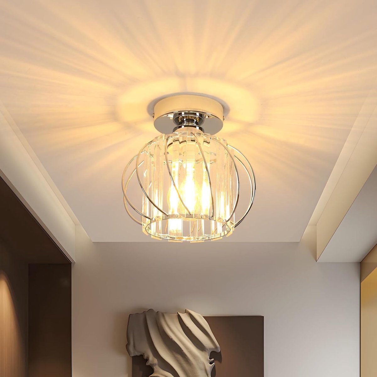 Kroonluchter plafondlamp Ø19 cm - Kristal en ijzer - E27 fitting - Perfect voor kleinere ruimtes - SnelShoppen