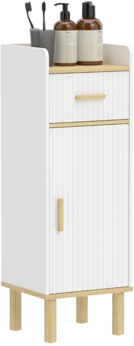 ECTEATOY® Kolomkast met Lade en Deur ‑ Smalle opbergkast - Badkamerkast Verstelbare Plank - 32,5x29,5x91 cm - wit