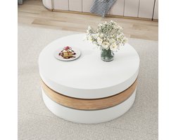 STILVORA Salontafel - Ronde 360 Graden Draaibare Tafel Met Opbergruimte - Uitschuifbaar Voor Woonkamer - Hout - 60x60x35,1 Cm - Wit;Naturel