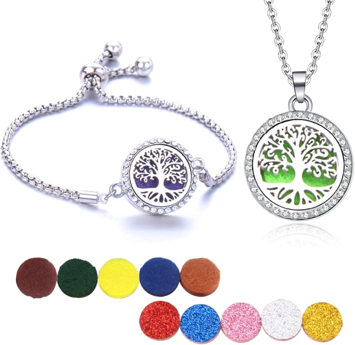Aromatherapie diffuser armband ketting set - verstelbare diffuser locket - 10 navulpads - SnelShoppen