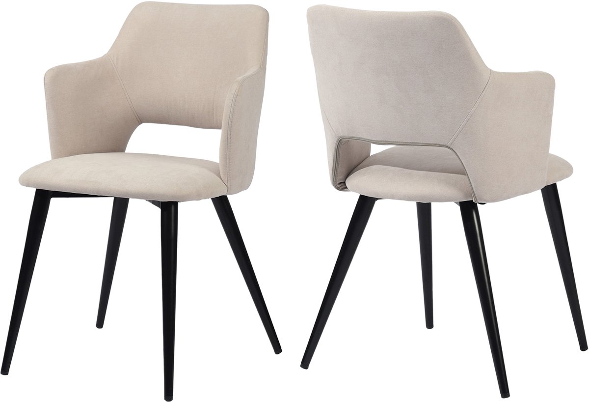 MEUBLE COSY Meubles Cosy Set van 2 eetkamerstoelen - met armleuningen – Beige – Stoffen zitting – Metalen poten