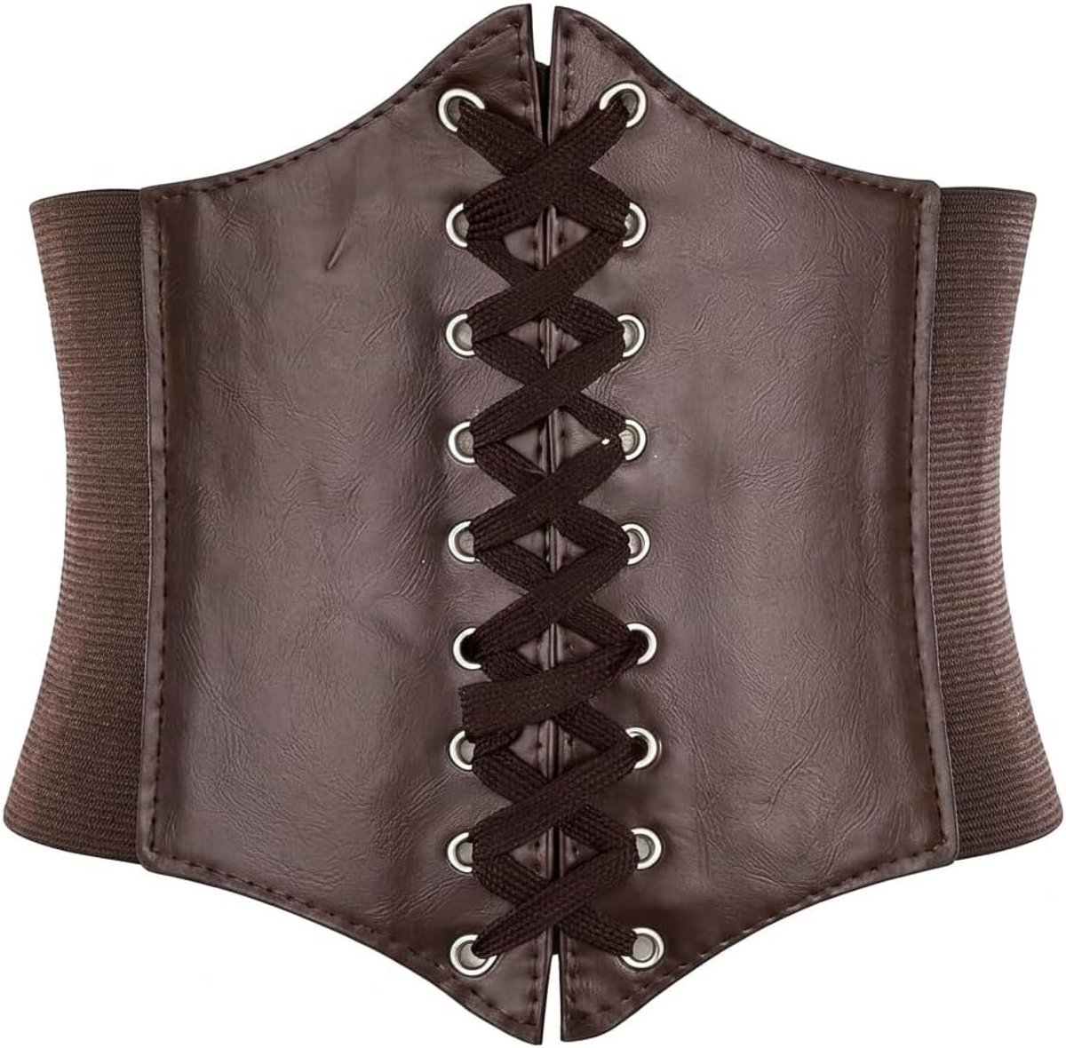 Corset Belt Breed Retro Tailleband - Elastisch Kunstleer - Laced Up - Perfect voor Piratenkostuum - SnelShoppen