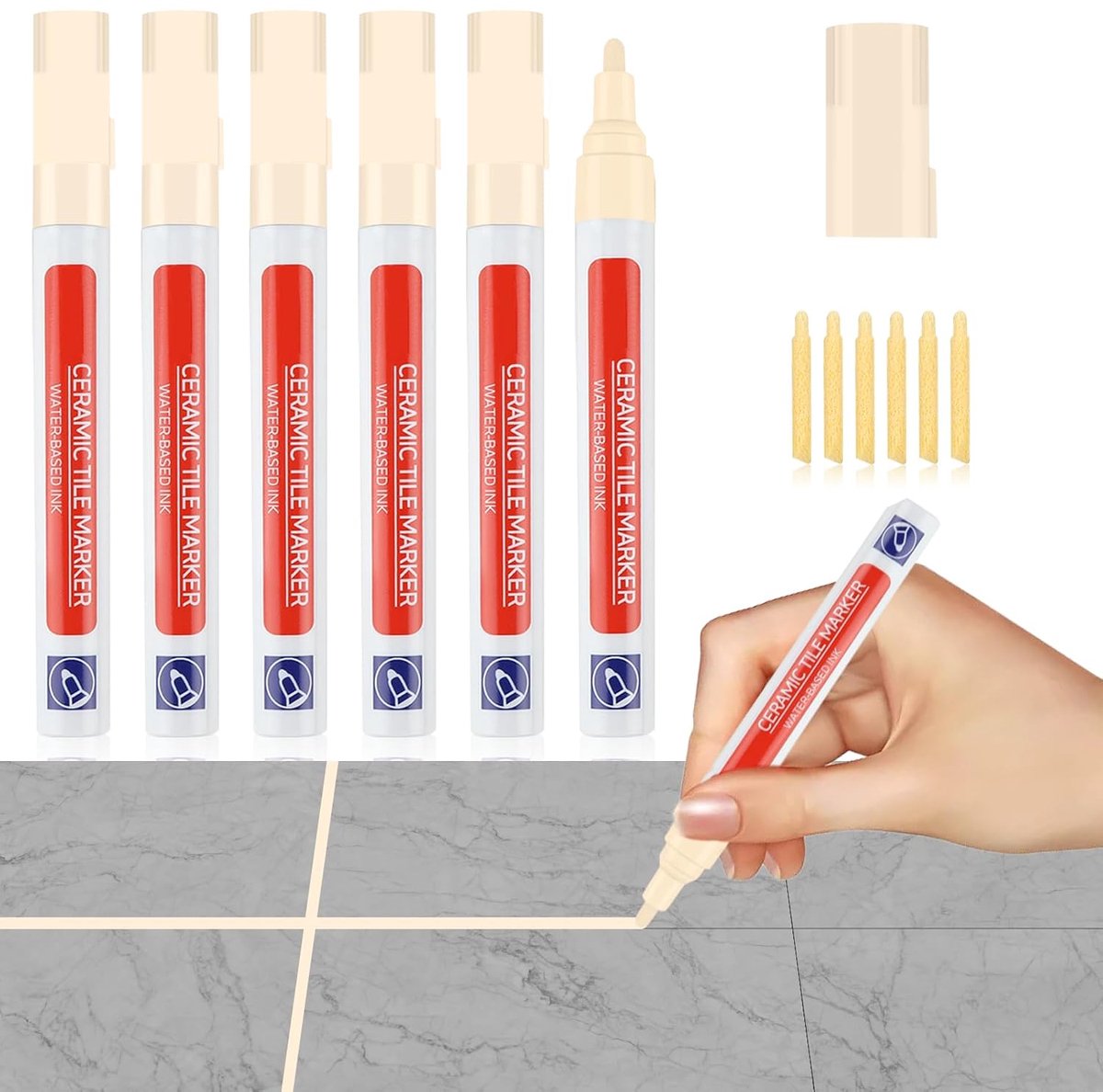 Voegenpen 6x - beige - waterdicht - eenvoudig in gebruik - SnelShoppen