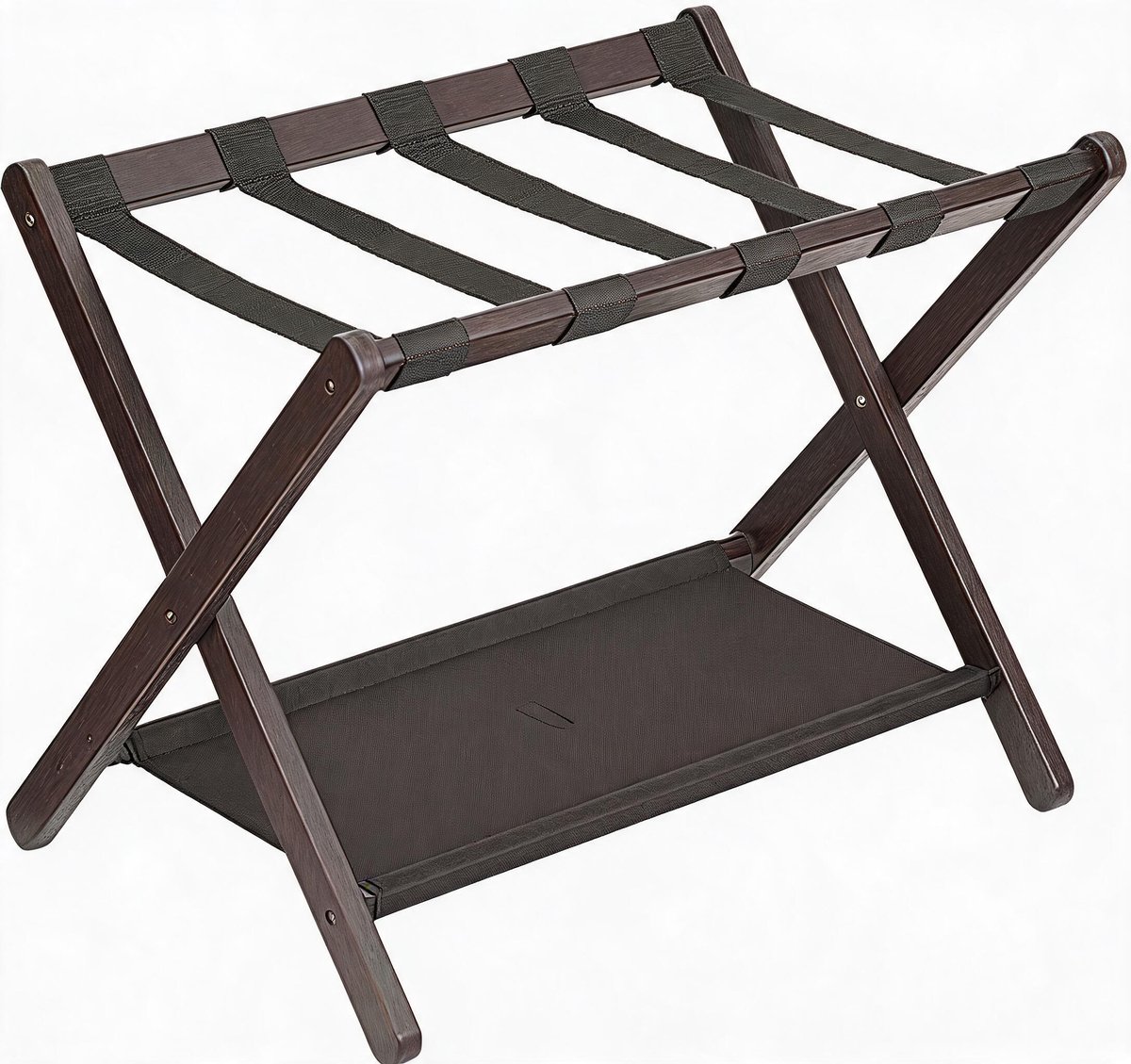 Triumpunpre - 1 stuks 67x47x51cm professioneel bamboe kofferrek opvouwbaar twee-laags bruin met canvas - 110lb sterk draagbaar bagagerek voor hotelkamer service