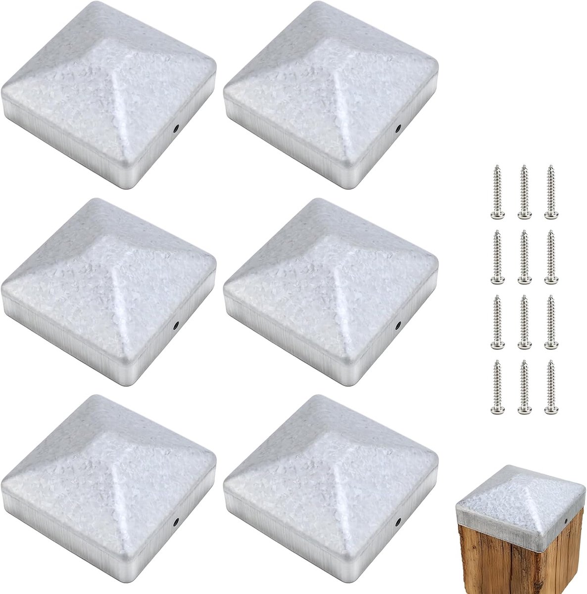 Paaldoppen 7 x 7 cm - roestvrij staal - weerbestendig - verlengt levensduur houten palen - SnelShoppen