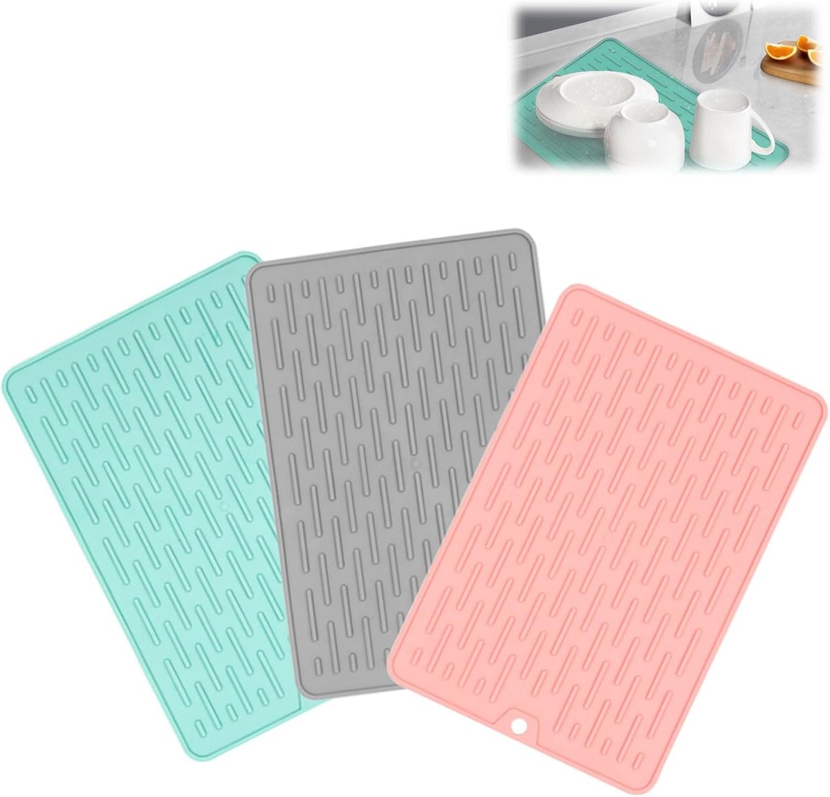 Afvoermat voor servies - 3 stuks - silicone - snel drogend - houdt je aanrecht schoon - SnelShoppen