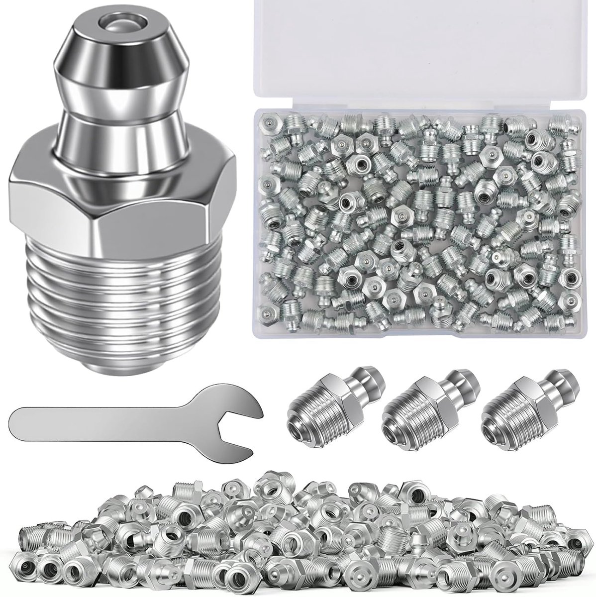 Schmiernippel Assortiment - Vetnippels Set - Machine Onderhoud - 180 Graden Hoek - M8 Draad - Zilver