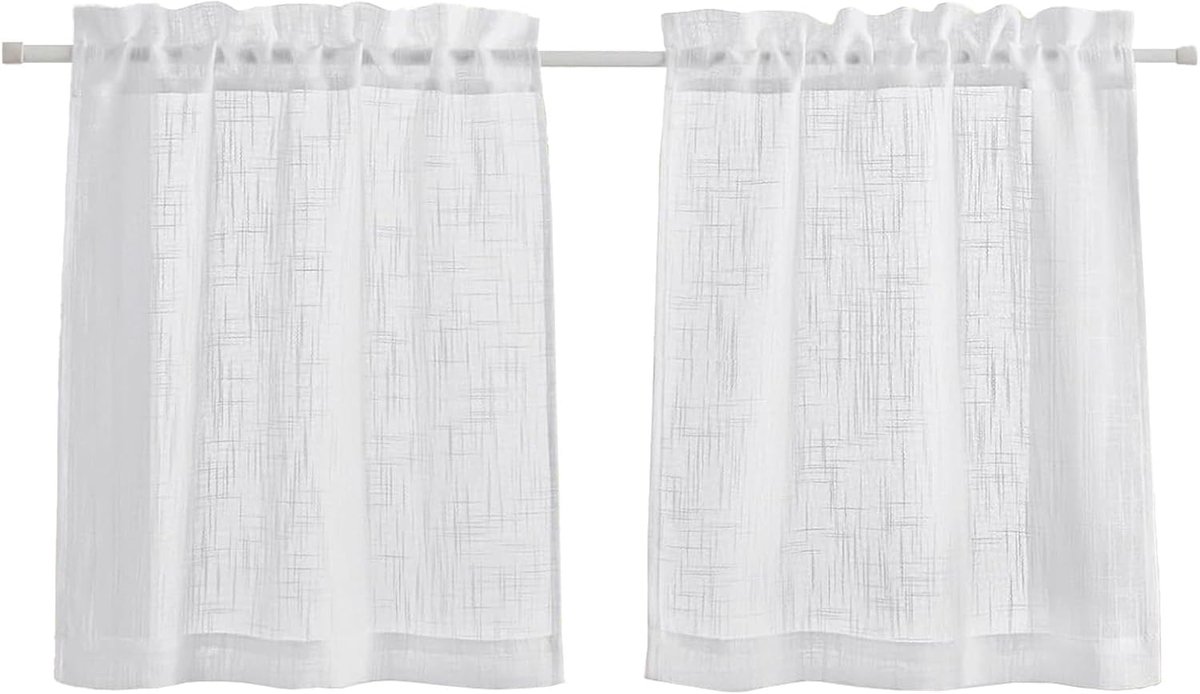Korte gordijnen 63,5 x 63 cm - linnen structuur - lichtdoorlatend - perfect voor keuken of badkamer - SnelShoppen