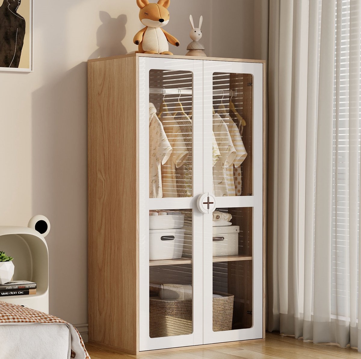 MODENUIT Kledingkast - 2 Deuren Met Hanggedeelte En Verstelbare Planken - MDF - 80x50x150 Cm - Naturel Wit