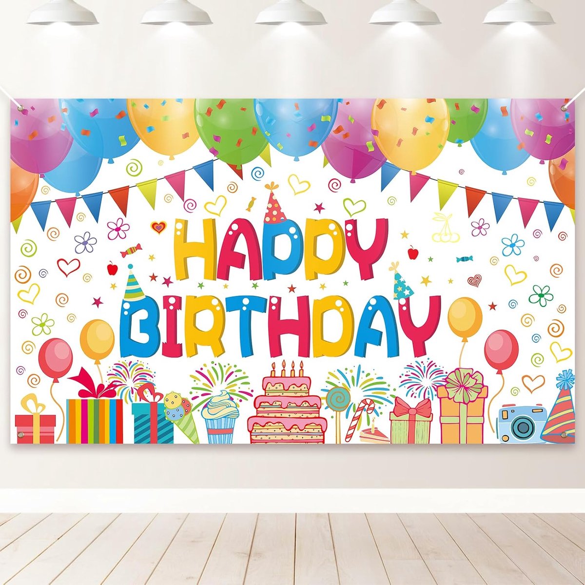 verjaardagsbanner decoraties - extra groot 180 x 110 cm - witte achtergrond - feestelijke versiering voor kinderen - SnelShoppen