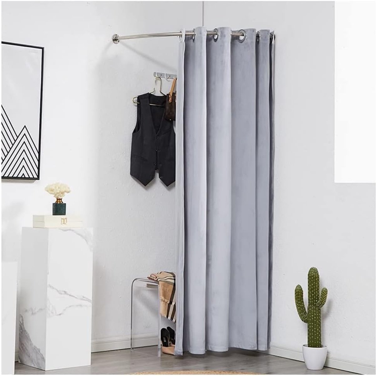 Kledingrek Hoekstaaf - Garderobestang Plank - Ruimte Organiseren - Roestvrij Staal - 100x100cm - Zilver