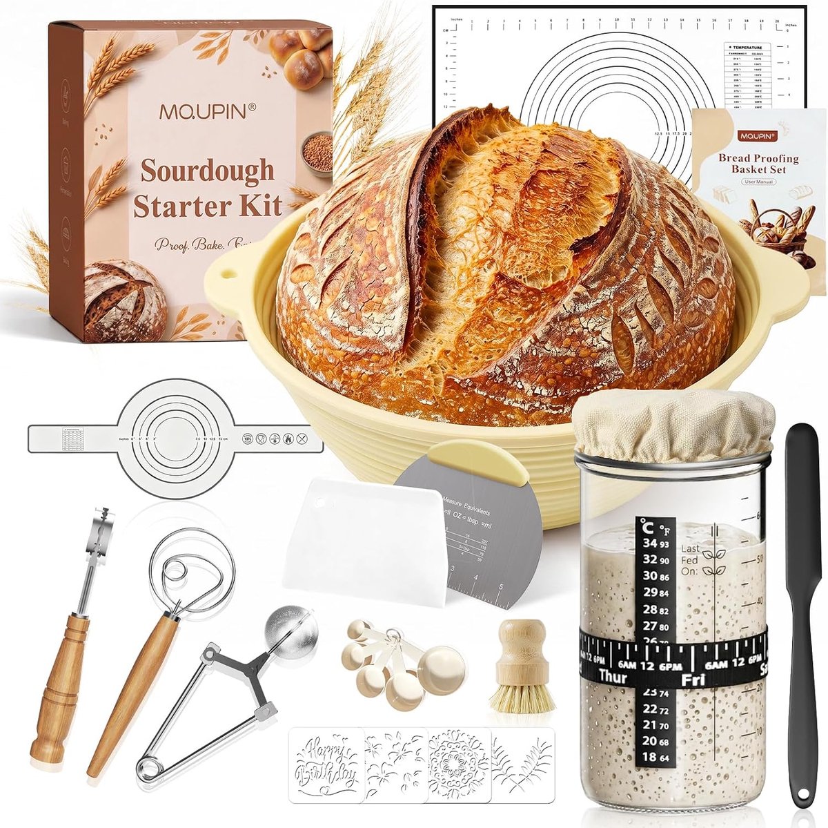 Fermentatiepakket 11-deel - Beige - Siliconen broodfermentatiekist - Eenvoudig bakken voor beginners - SnelShoppen