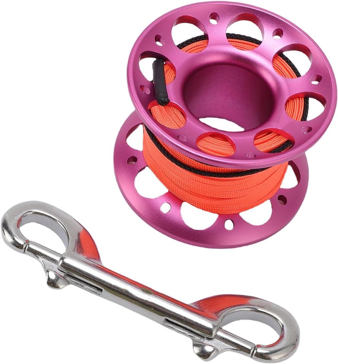 Duiklijn Haspel - Lijnspoel Duik - Onderwater Navigatie - Luchtvaart Aluminium - 15 meter - Rose rood