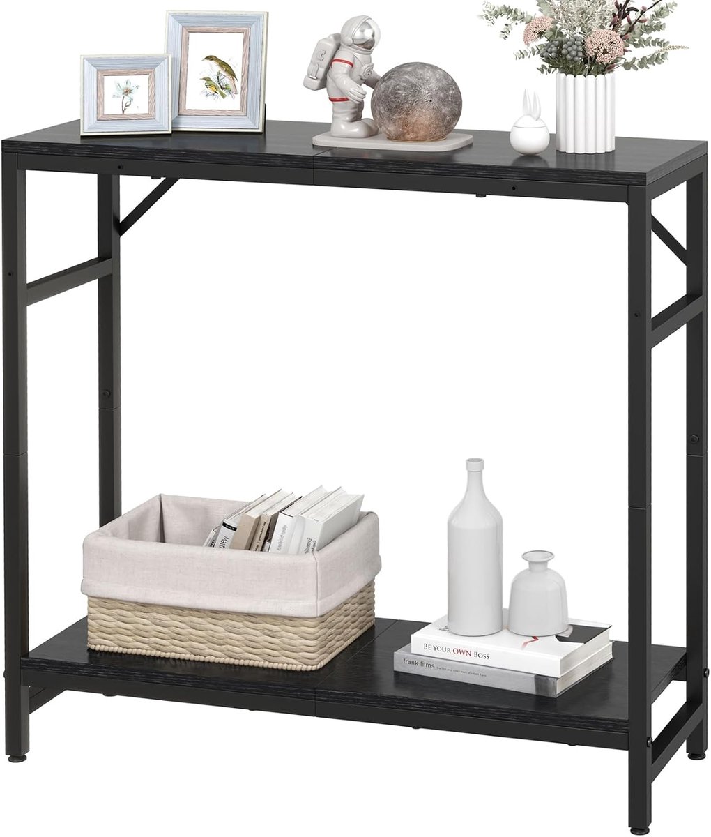 Console tafel 75cm smal - zwarte 2-laagse tafel - ideaal voor entree of hal - SnelShoppen