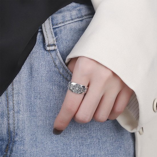 Fidgetring verstelbaar zilver - zwarte bergringen - vintage retro stijl - perfecte fidgetring voor mannen - SnelShoppen van Snelshoppen — afbeelding 3
