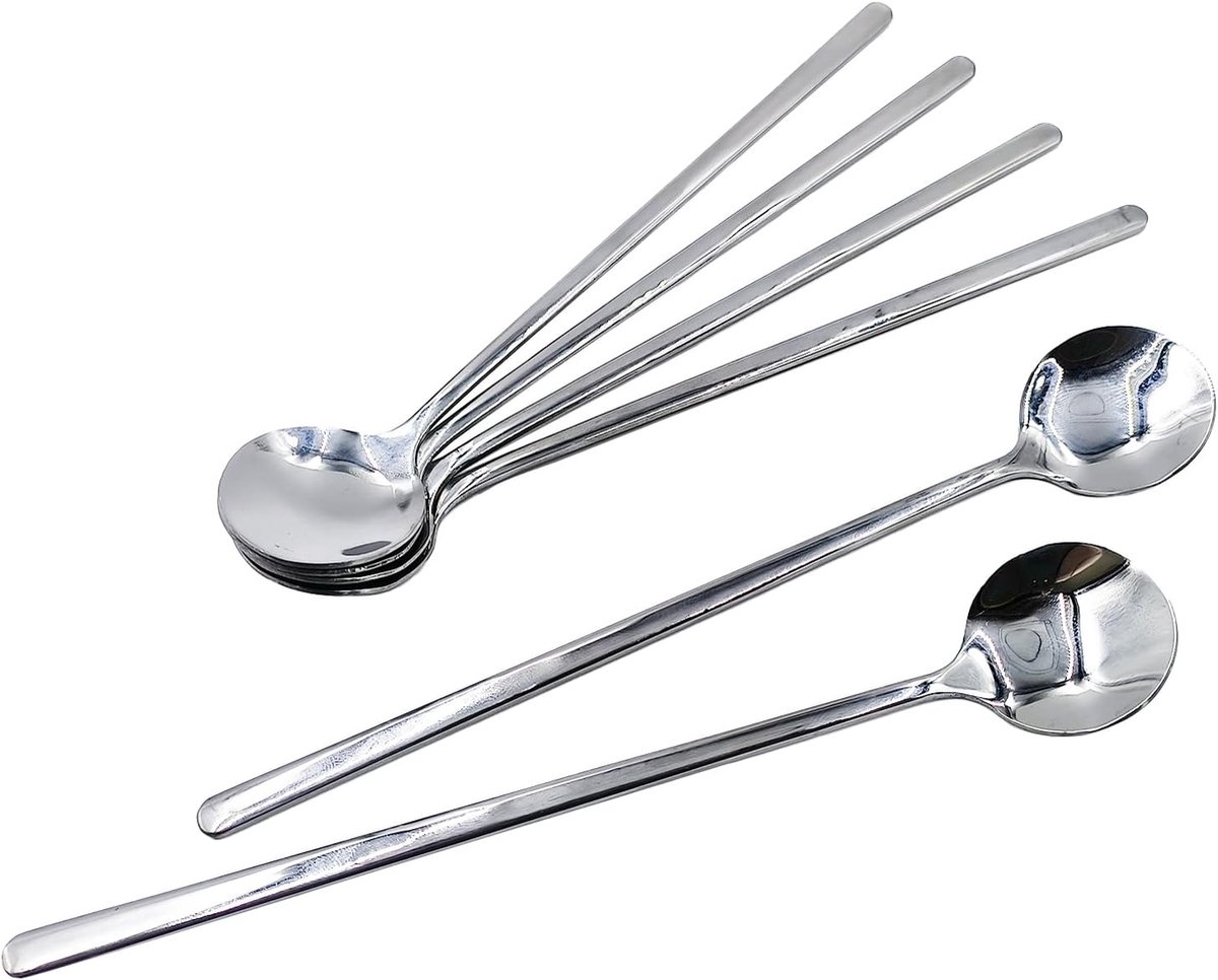 Lange lepel 17cm - roestvrij staal - 6 stuks - perfect voor desserts en dranken - SnelShoppen