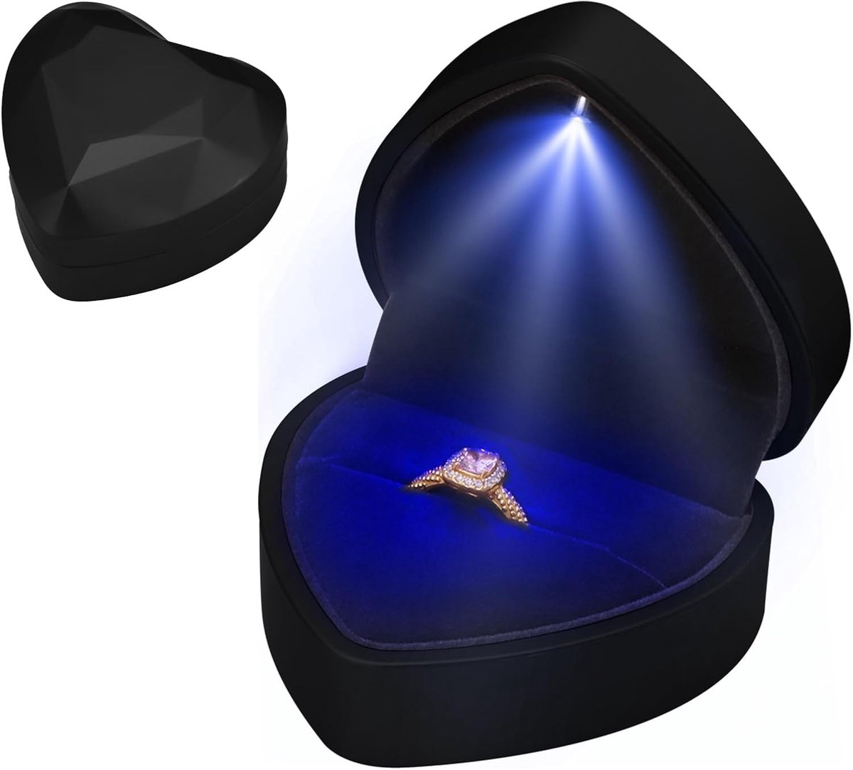 Ringdoos met LED verlichting - Hartvormig - Luxe fluwelen interieur - Perfect voor verloving - SnelShoppen
