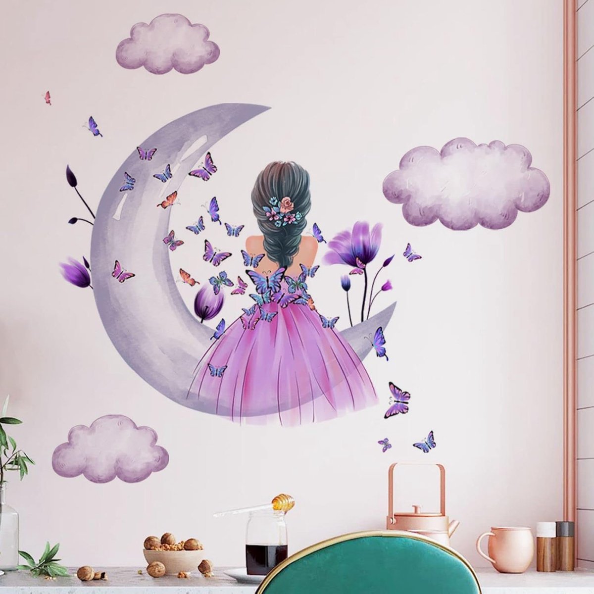muurstickers meisjes - kleurrijke vlinders en bloemen - decoratie voor babykamer en slaapkamer - SnelShoppen
