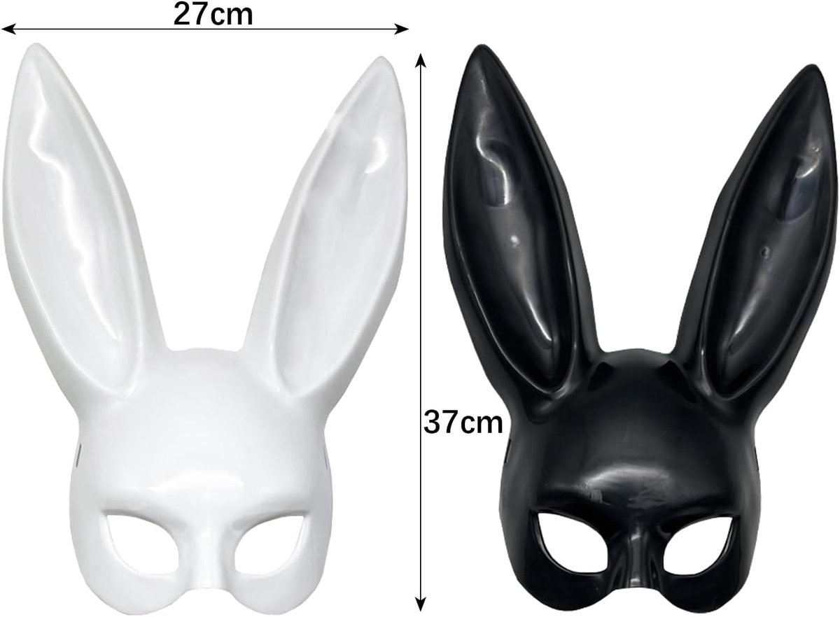 Bunny masker set van 2 - zwart-witte oren - voor volwassenen - ideaal voor feestkostuums - SnelShoppen