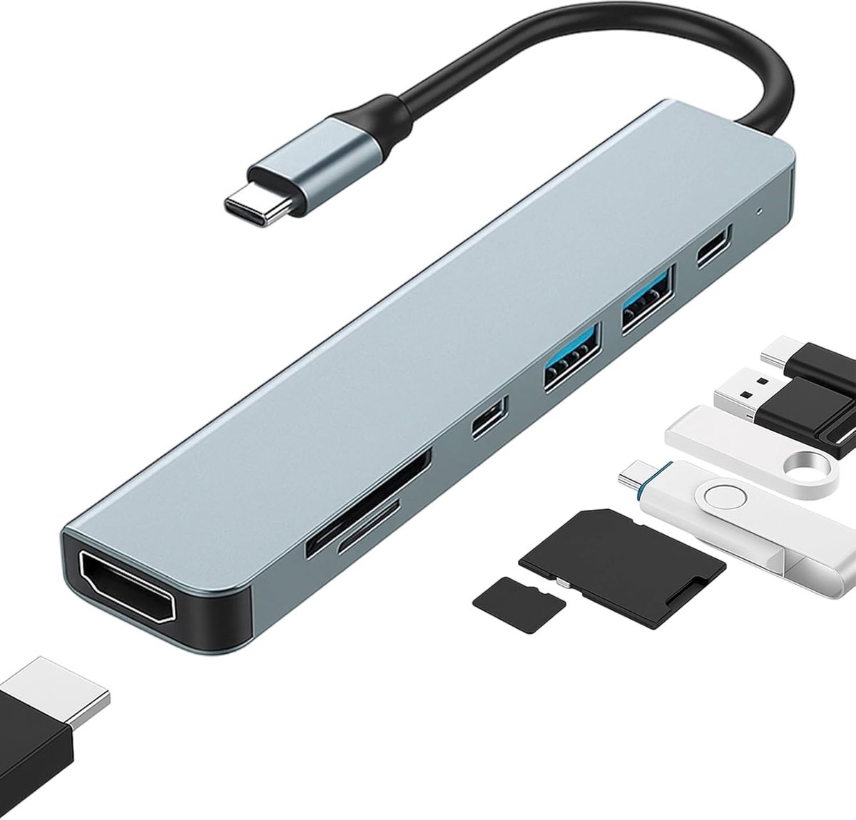 USB C hub 7-in-1 - 100W oplader - HDMI 4K@30Hz - ideaal voor MacBook en laptops - SnelShoppen