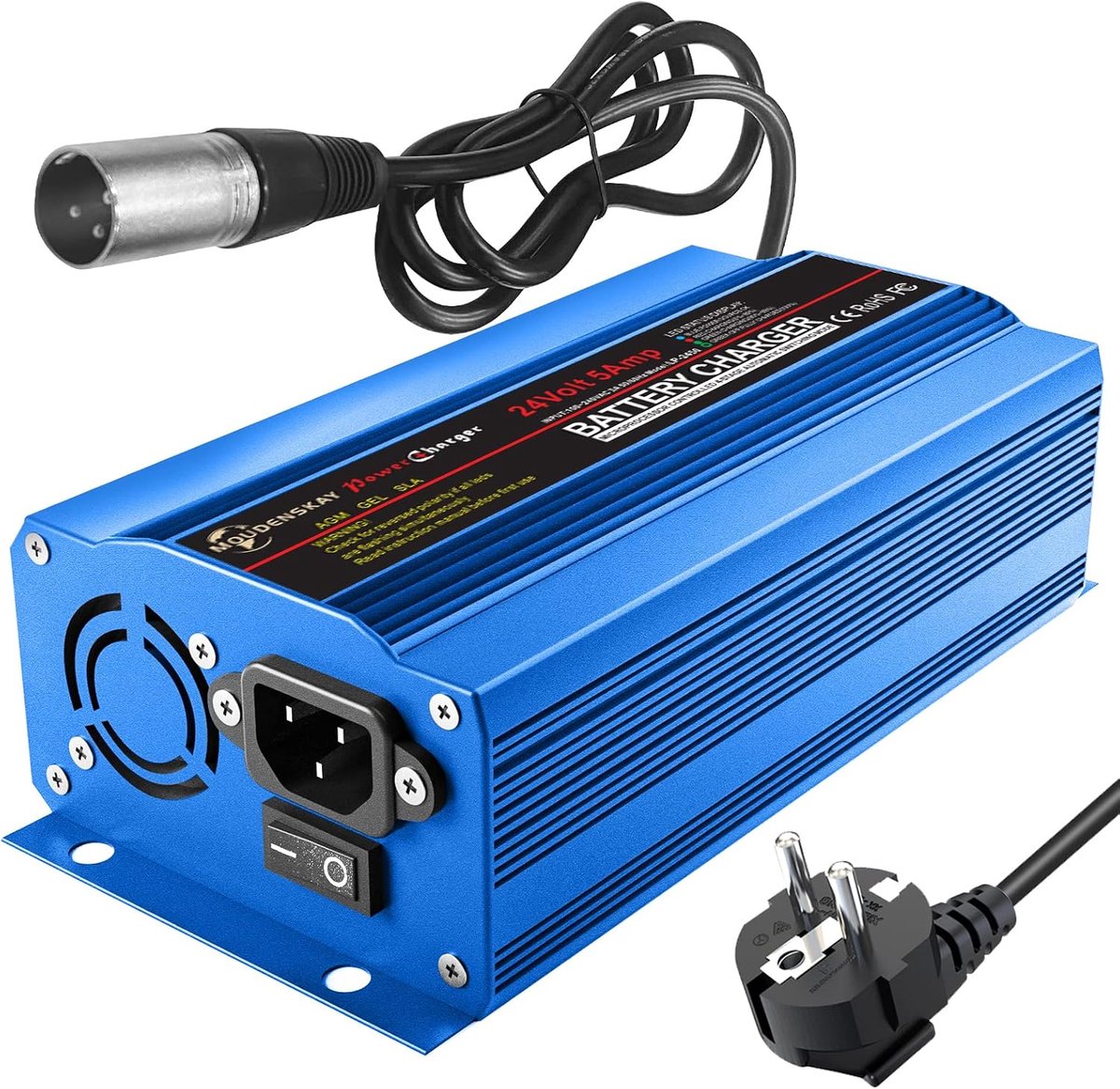 24V 5A intelligente acculader - 3 Pin XLR stekker - veilig aluminium behuizing - snel opladen voor scooter - SnelShoppen