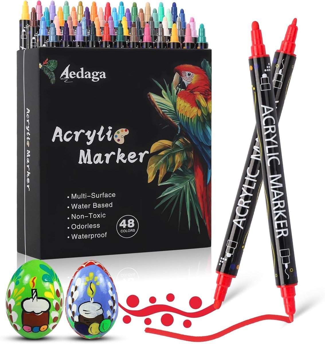 Acrylstiften 48 Kleuren - Dubbelzijdig - Watervast - Perfect voor Creatieve Projecten - SnelShoppen