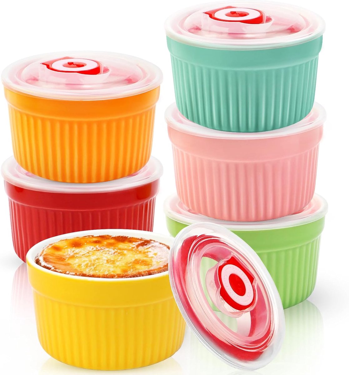Crème brûlée kommen set van 6 - 9 cm diameter - keramisch met deksel - ideaal voor desserts - SnelShoppen