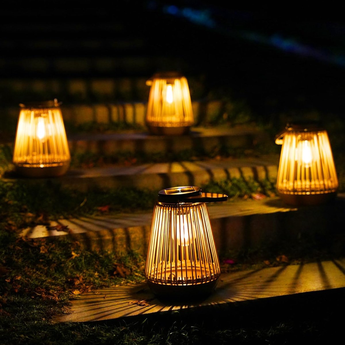 Zonne-lamp buiten - 4 stuks - handgemaakt rattan - warm witte LED verlichting - sfeervolle tuinverlichting - SnelShoppen