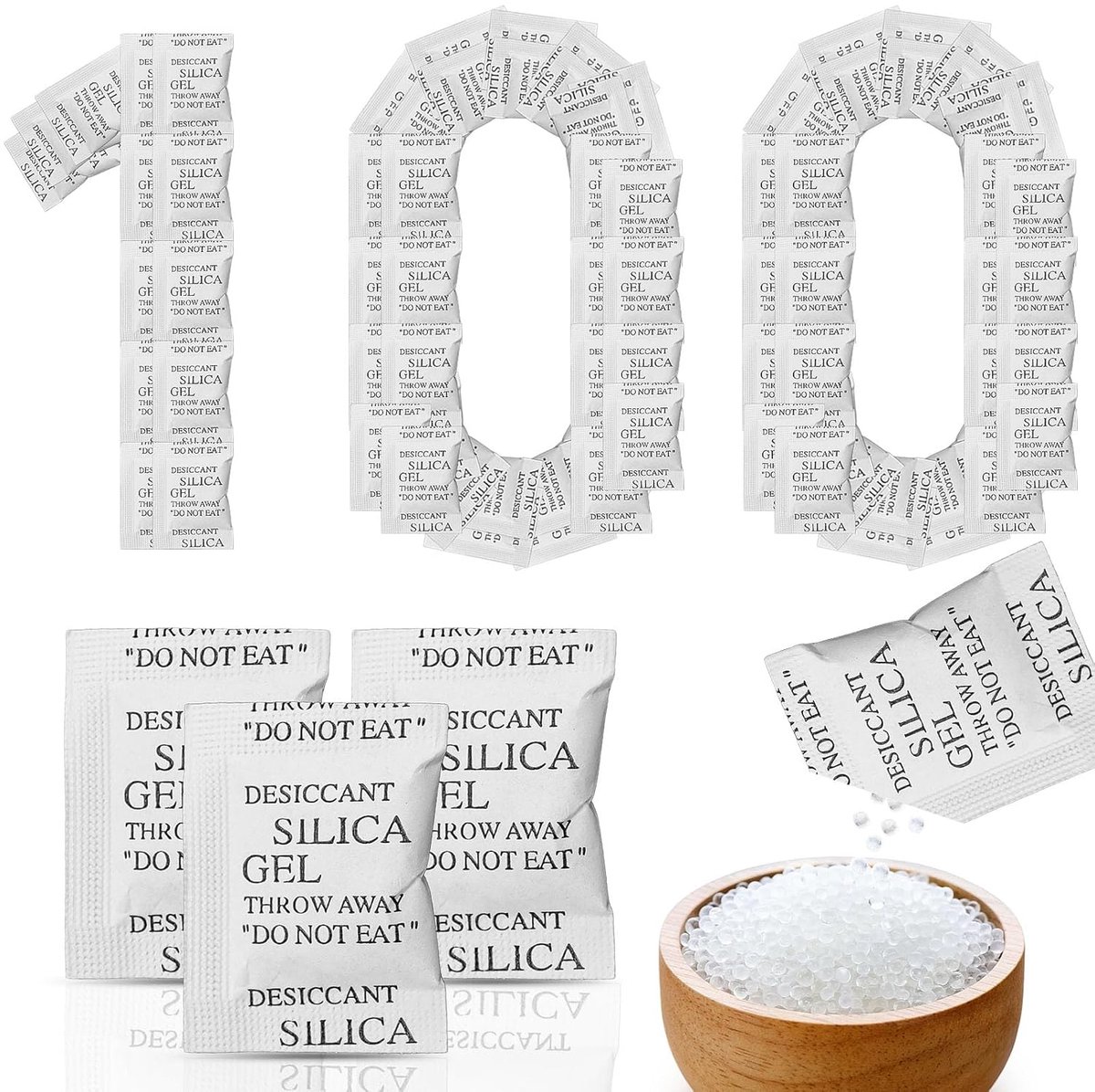 Silica gel zakjes 1g x 100pcs - vochtabsorberend - voor kleding en meubels - beschermt tegen schimmelgeuren - SnelShoppen