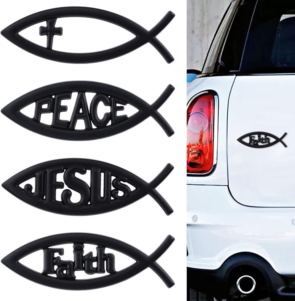Jezus vis auto embleem 10 x 3,2 cm - metalen visvormige stickers - zwart - voor geloofsuitdrukking - SnelShoppen