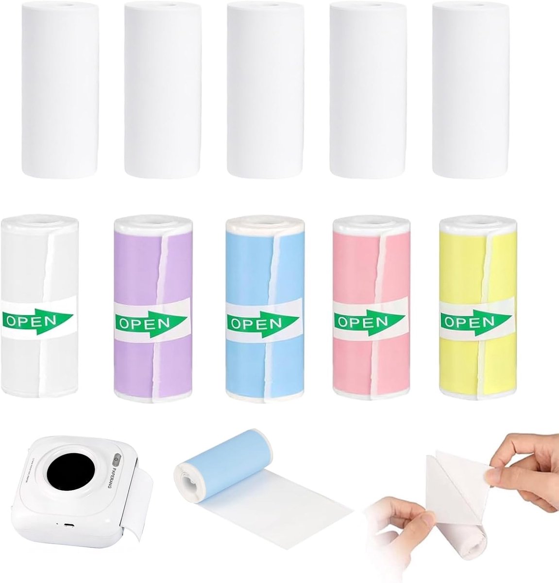 Thermisch papierrollen voor kindercamera's - 10 stuks - 5 kleurstickers en 5 witte rollen - SnelShoppen